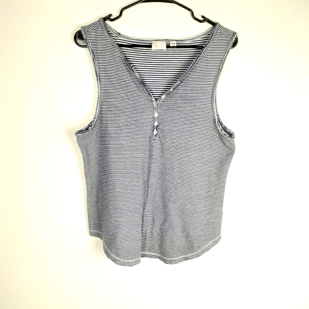 Anthropologie Navy and White Striped Henley Tank Top